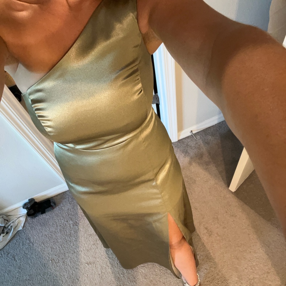 Birdy Grey Kira Dress in Moss Green (shiny satin)